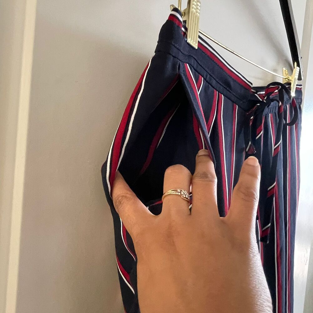 Banana Republic Striped Pants Size 4 Navy Blue Red White Ankle Drawstring Pleat - Picture 7 of 10